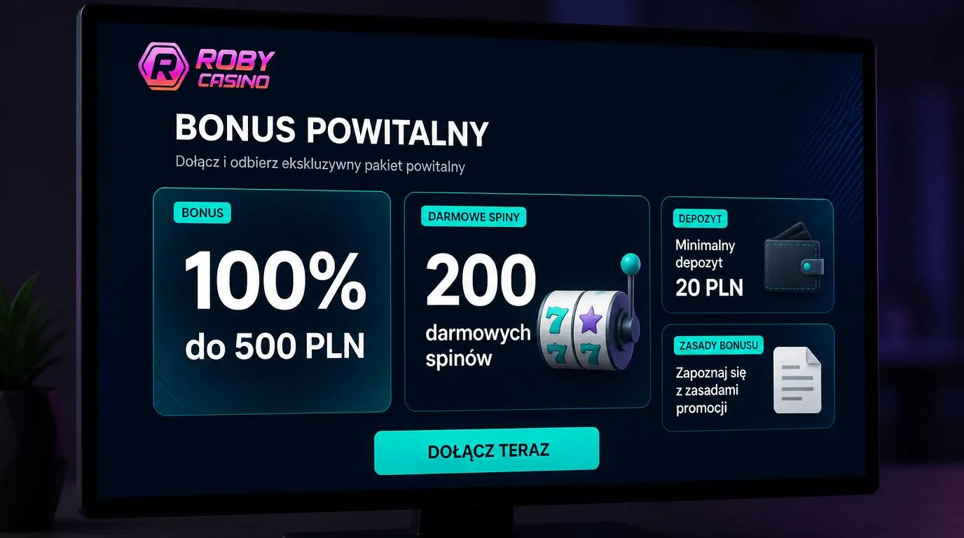 Panel bonusu powitalnego z ofertą 100% do 500 PLN, 200 darmowymi spinami i minimalnym depozytem 20 PLN